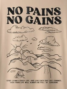 Manfinity Hypemode Loose Fit Men's Slogan And Mountain Printed T-Shirt - Apricot - View 3