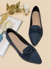 Fashion Blue Loafer Shoes For Women, Ruched Detail Faux Suede Point Toe Flats