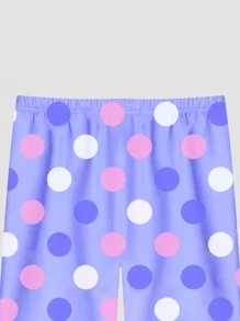 Girls Polka Dot & Plant Print Snug Fit PJ Set - Multicolor - View 5