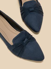 Fashion Blue Loafer Shoes For Women, Ruched Detail Faux Suede Point Toe Flats