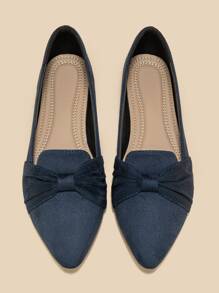 Fashion Blue Loafer Shoes For Women, Ruched Detail Faux Suede Point Toe Flats