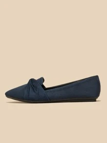 Fashion Blue Loafer Shoes For Women, Ruched Detail Faux Suede Point Toe Flats