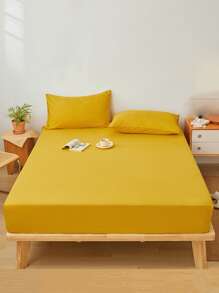 1 Màu Vàng Bạc Hà Trang Bị Tấm Đơn Giản Chăn Ga Gối Trang Bị Tấm Cho Phòng Ngủ - Màu vàng - Xem 1