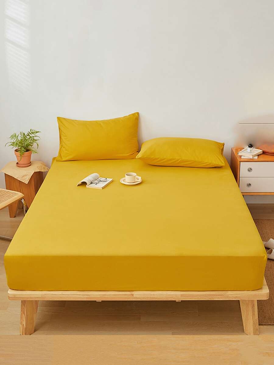 1 Màu Vàng Bạc Hà Trang Bị Tấm Đơn Giản Chăn Ga Gối Trang Bị Tấm Cho Phòng Ngủ - Màu vàng - Xem 1