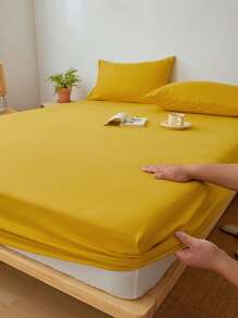 1 Màu Vàng Bạc Hà Trang Bị Tấm Đơn Giản Chăn Ga Gối Trang Bị Tấm Cho Phòng Ngủ - Màu vàng - Xem 2