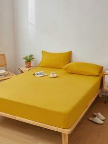 1 Màu Vàng Bạc Hà Trang Bị Tấm Đơn Giản Chăn Ga Gối Trang Bị Tấm Cho Phòng Ngủ - Màu vàng - Xem 6