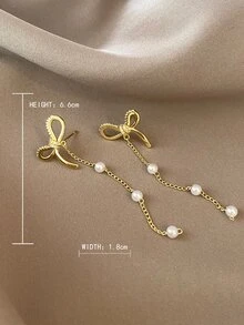 Bow & Faux Pearl Decor Drop Earrings - Multicolor - View 3