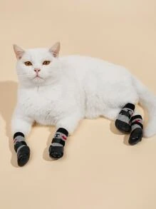 4pcs Letter Graphic Waterproof Pet Socks For Dog And Cat For All Season - Black - View 1