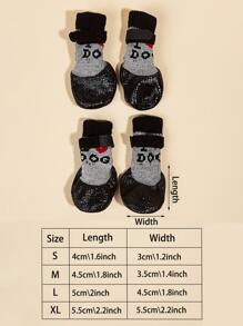 4pcs Letter Graphic Waterproof Pet Socks For Dog And Cat For All Season - Black - View 5