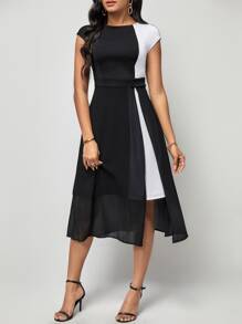 SHEIN Clasi Vestido de dos tonos bajo asimétrico