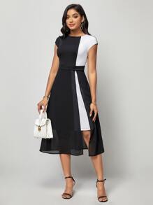 SHEIN Clasi Vestido de dos tonos bajo asimétrico
