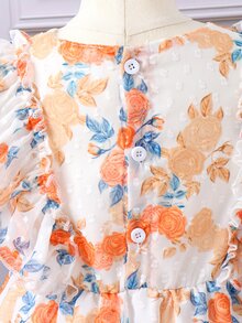 Toddler Girls Allover Floral Print Ruffle Trim Bow Front Dress - Yellow - View 3