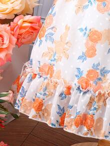 Toddler Girls Allover Floral Print Ruffle Trim Bow Front Dress - Yellow - View 4