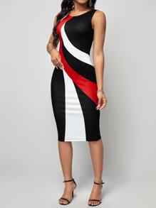 SHEIN Clasi 撞色緊身洋裝 - 紅色 - 查看 5