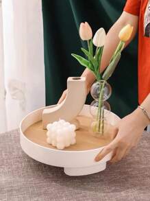 WHICHLIFE 1pc PP Tray, Modern Wood Grain Pattern Kitchen Serving Tray For Kitchen - White - View 2