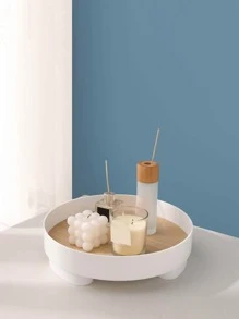 WHICHLIFE 1pc PP Tray, Modern Wood Grain Pattern Kitchen Serving Tray For Kitchen - White - View 5