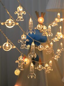 1pc 10-Led 1.5m Astronaut & Rocket Spaceship String Light For Children's Room Decoration, Fairy Tale, Birthday Party, Wedding, Four Seasons All-Match & Small Gift - Yellow - View 1
