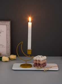 Candelabro de hierro de 1 pieza, soporte de vela de decoración de luna creativa para el hogar - Dorado - Ver 1