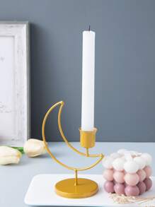 Candelabro de hierro de 1 pieza, soporte de vela de decoración de luna creativa para el hogar - Dorado - Ver 3