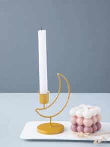 Candelabro de hierro de 1 pieza, soporte de vela de decoración de luna creativa para el hogar - Dorado - Ver 5