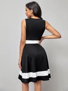 SHEIN Clasi Colorblock A-line Dress - Black - View 3