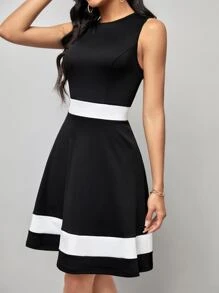 SHEIN Clasi Colorblock A-line Dress - Black - View 4