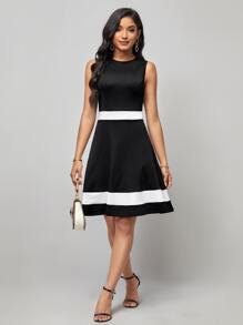 SHEIN Clasi Colorblock A-line Dress - Black - View 5