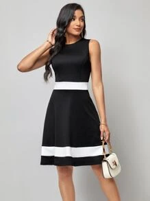 SHEIN Clasi Colorblock A-line Dress - Black - View 6
