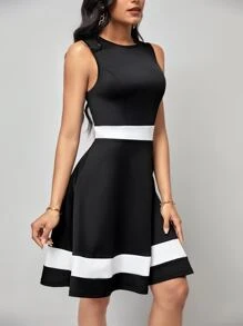 SHEIN Clasi Colorblock A-line Dress - Black - View 7
