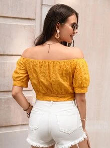 SHEIN VCAY Blusa de hombros descubiertos bajo con nudo schiffy