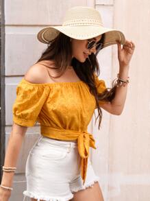 SHEIN VCAY Blusa de hombros descubiertos bajo con nudo schiffy