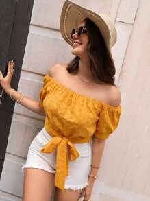 SHEIN VCAY Blusa de hombros descubiertos bajo con nudo schiffy