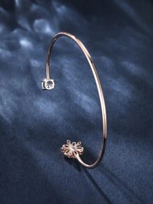 方晶鋯石花朵裝飾開口手鐲 - 玫瑰金 - 查看 2