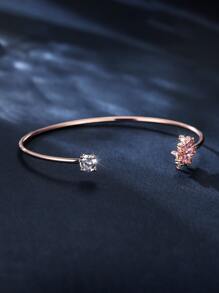 方晶鋯石花朵裝飾開口手鐲 - 玫瑰金 - 查看 3