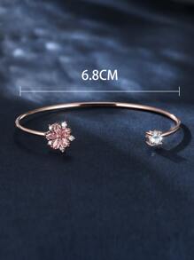 方晶鋯石花朵裝飾開口手鐲 - 玫瑰金 - 查看 4