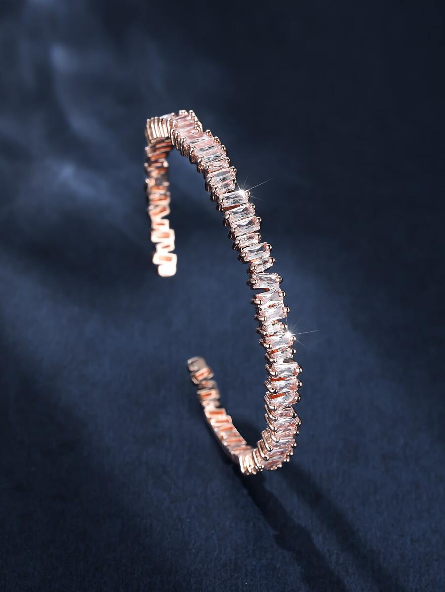 1 chiếc vòng tay Cubic Zirconia hình vuông không đối xứng sang trọng đính đầy đủ - Hoa hồng vàng - Xem 1