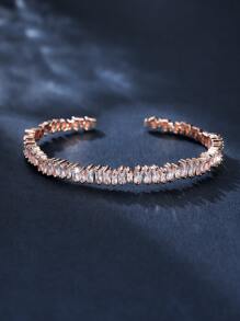 1 chiếc vòng tay Cubic Zirconia hình vuông không đối xứng sang trọng đính đầy đủ - Hoa hồng vàng - Xem 3