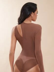 SHEIN BAE Solid Cut Out Bodysuit - Coffee Brown - View 3