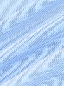 SHEIN MOD 藍色緊身短袖上衣，圓領，蕾絲邊網眼上衣