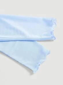 SHEIN MOD 藍色緊身短袖上衣，圓領，蕾絲邊網眼上衣