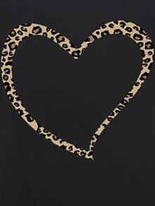 SHEIN LUNE 心和豹紋印花T恤 - 黑色 - 查看 3