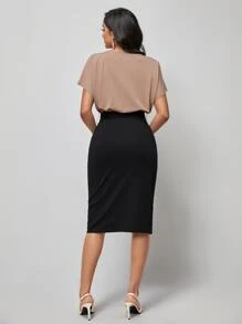 SHEIN Clasi Vestido bajo cruzado unicolor de manga murciélago con cinturón - Multicolor - Ver 2