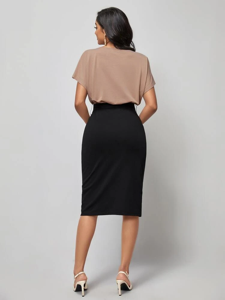 Solid Batwing Sleeve Belted Wrap Hem Dresssummer Dress, Spring Dress, Party Dress, Wedding Guest Dress, Elegant Dress, Casual Dress, Formal Dress, Floral Dress, White Dress, Black Dresssummer Outfits, Spring Outfit, Beach Outfit, Festival Outfits, Vacation Outfits, Office Outfits, Country Outfit