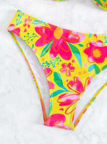 SHEIN Swim 花卉印花鋼圈比基尼套裝，夏日沙灘必備 - 彩色 - 查看 5