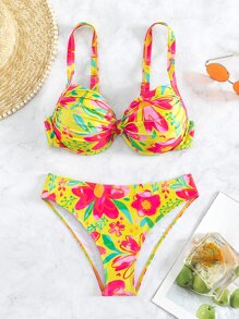 SHEIN Swim 花卉印花鋼圈比基尼套裝，夏日沙灘必備 - 彩色 - 查看 8