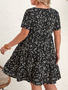 SHEIN VCAY Vestido con estampado floral con botón delantero - Negro - Ver 2