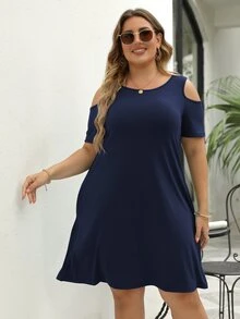 Vestido estilo camiseta de hombros descubiertos con bolsillo oculto - Azul Marino - Ver 5