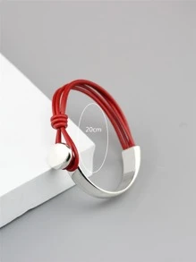 Geometric Decor Layered Bracelet - Red - View 4