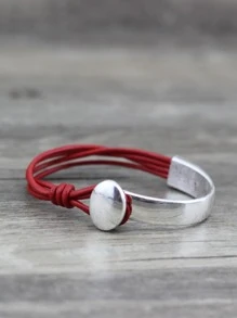Geometric Decor Layered Bracelet - Red - View 5