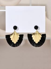 Tassel Drop Earrings - Black - View 1